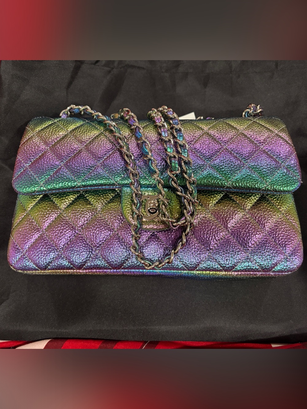 Rainbow Leather Iridescent Quilted Chain Shoulder Bag - Multicolor - Picture 1 of 3